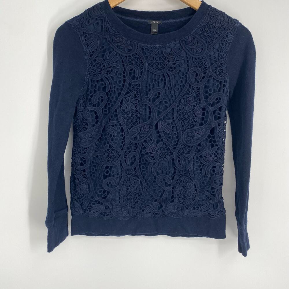 J.Crew Top Women’s XXS‎ Navy Lace Front Crochet Romantic Feminine Fall